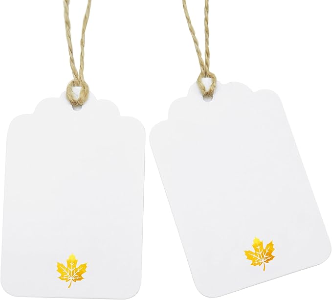 100 Pcs Blank Gift Tags with String Gold Foil Maple Leaf Fall Large Gift Tags by ASYEHJNR