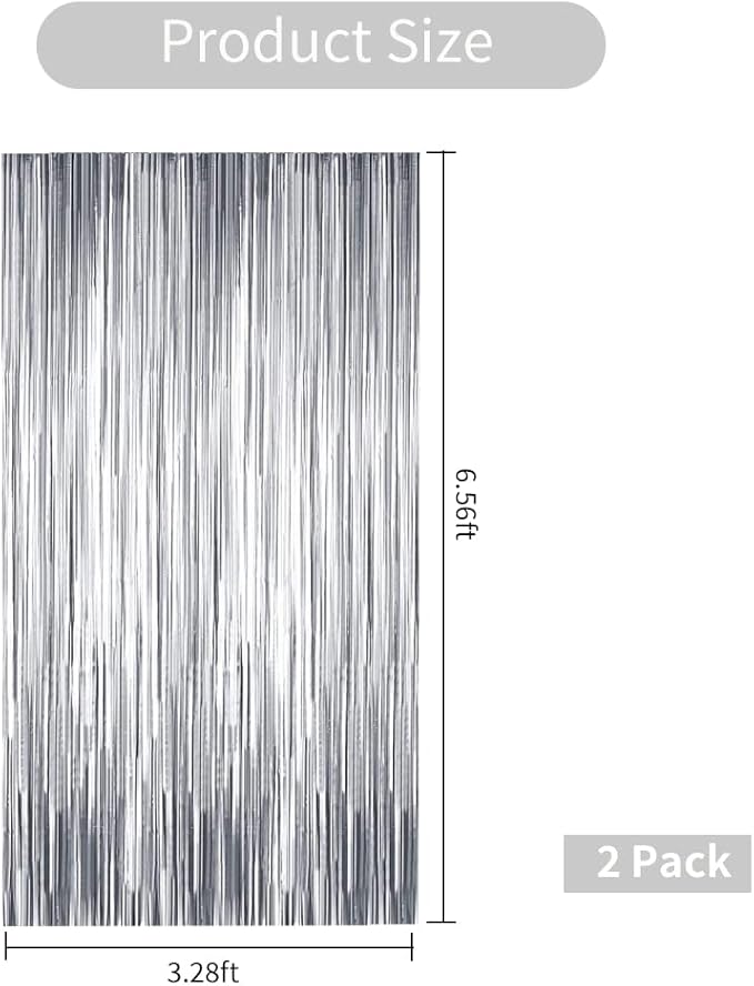 BEISHIDA 2 Pcs Silver Door Streamers Tinsel Curtain Party Streamers Backdrop - Image 2