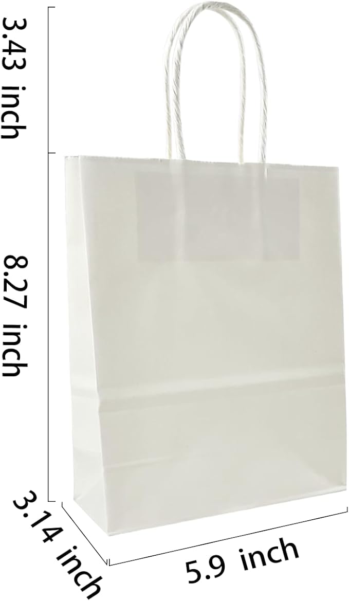 BAG BOX 100 Pack 5.9x3.1x8.25 Inch White Gift Bags - Image 2