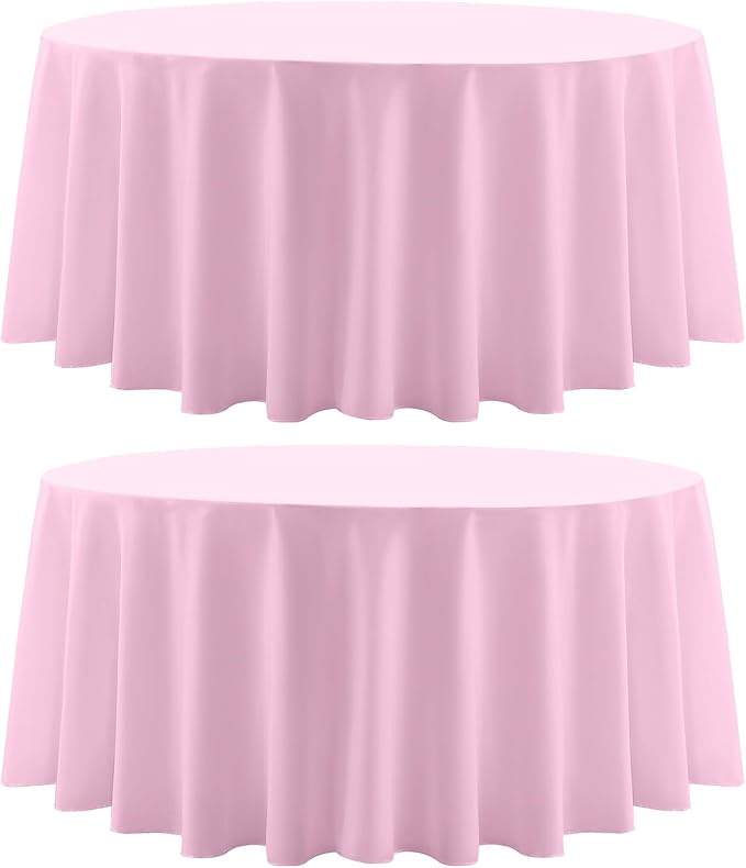 Round Tablecloth 120 Inch 2 Pack Pink Tablecloths Washable Decorative Linen by AOCOZHomeLifeMuseum