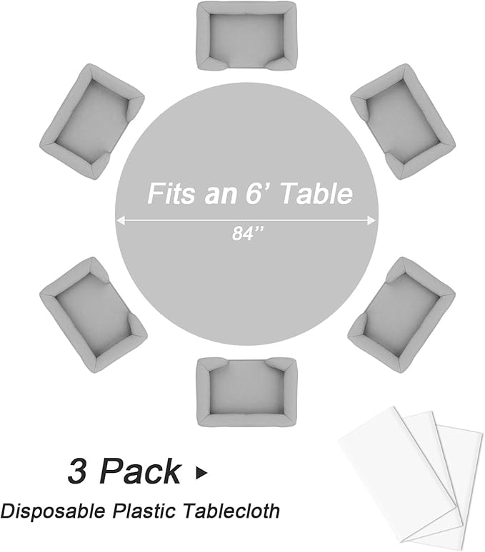 QIKSION White Round Tablecloth 3 Pack, 84 Inch Plastic Table Cover Disposable - Image 5