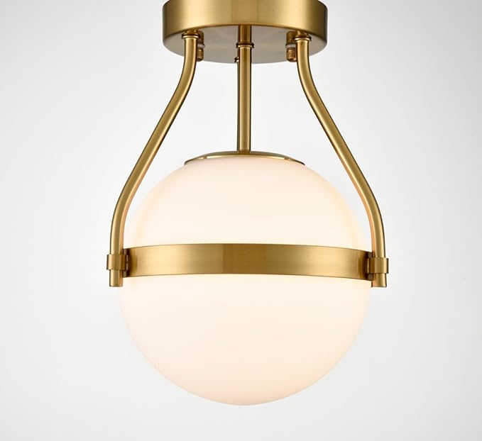 HOLKIRT Modern Semi Flush Mount Light, Mid Century Style 7Inch/18CM Brass Globe - Image 9