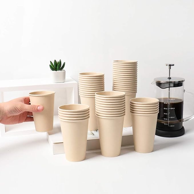 160 Count 15 oz Disposable Coffee Cups Paper Cups, Plant Fiber Cups Brown Hot - Image 5