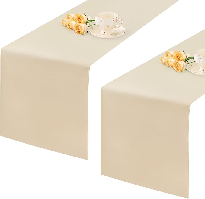 2 Pack Beige Long Table Runner 12 x 108 Inch Solid Color Farmhouse Runners by mylacerhome