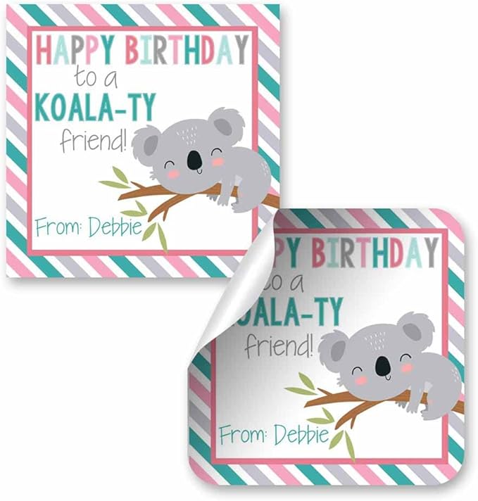 Custom & Personalized Cute Koala Happy Birthday Gift Tag Sticker Labels by AmandaCreation