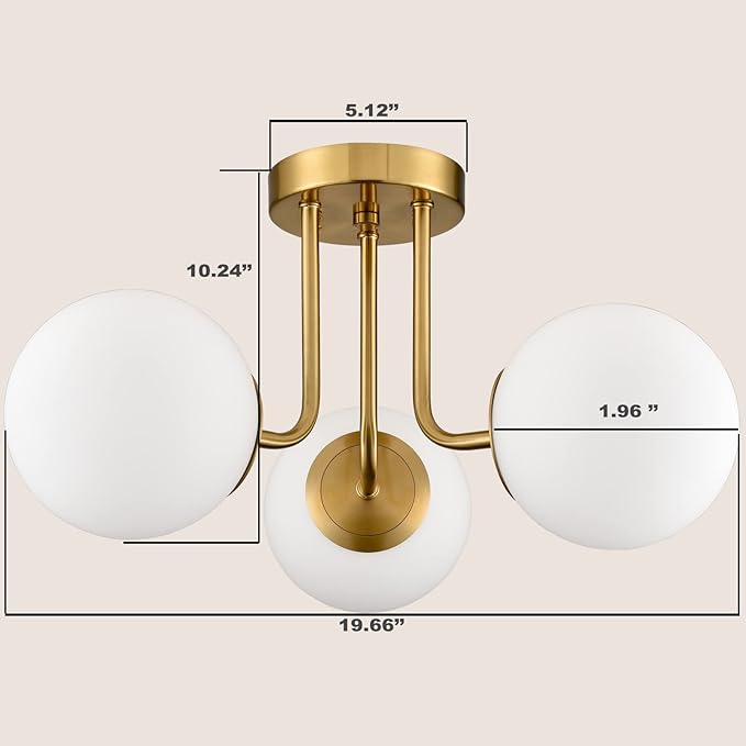 Modern Brass Gold 3-Light Ceiling Light - Image 6