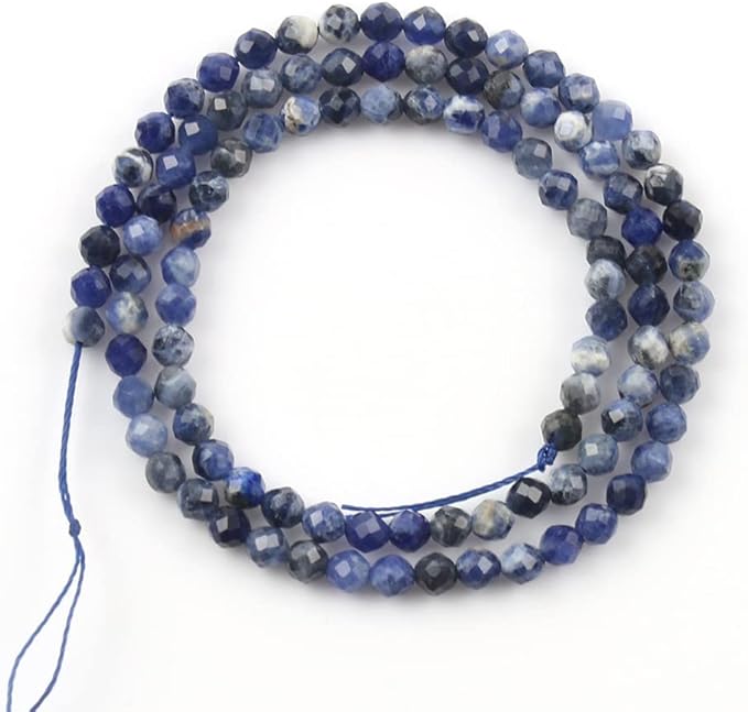 Song Xi 90pcs 4mm Natural Old Blue Sodalite Gemstone Beads Faceted Round Loose - Image 2