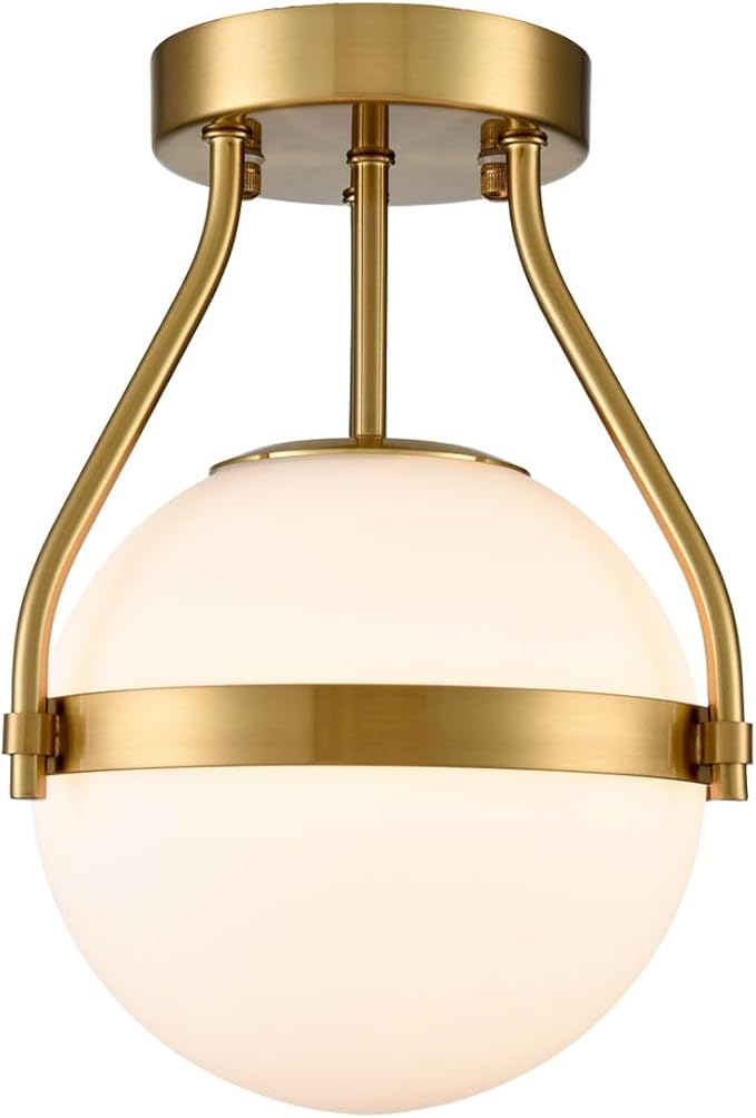 HOLKIRT Modern Semi Flush Mount Light, Mid Century Style 7Inch/18CM Brass Globe by LightingYourRoomDecorYourHouse