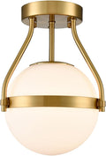HOLKIRT Modern Semi Flush Mount Light, Mid Century Style 7Inch/18CM Brass Globe by LightingYourRoomDecorYourHouse