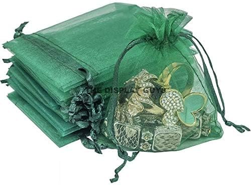 TheDisplayGuys 100-Pack 6x8 Dark Green Sheer Organza Gift Bags - Image 2
