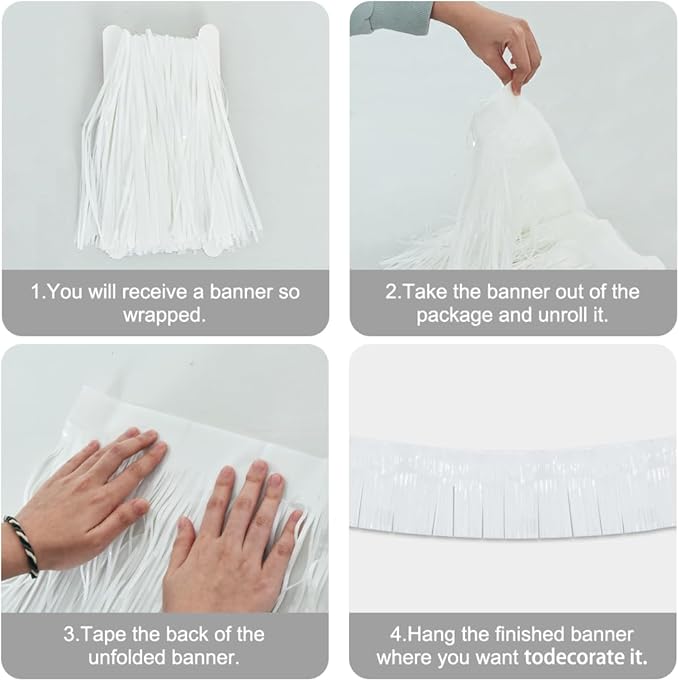 BEISHIDA 3 Packs Metallic Foil Fringe Garland Macaron White Wall Hanging Tinsel - Image 3