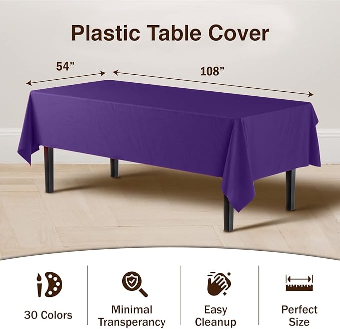 Party Solids Pack Of 12 Premium Plastic Tablecloth 54 Inch x 108 Inch Rectangle - Image 3