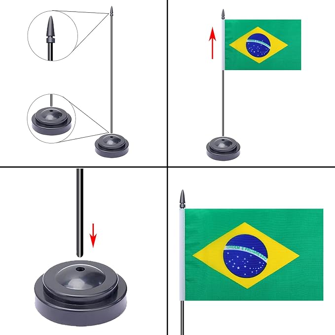 WXTWK 2 Pack Brazil Flag Brazil Deluxe Desk Flag Set - Image 3