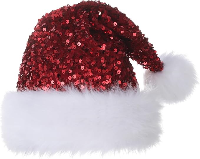 Personalized Sequin Santa Hat for Adults, Xmas Halloween New Year Holiday by Unknown