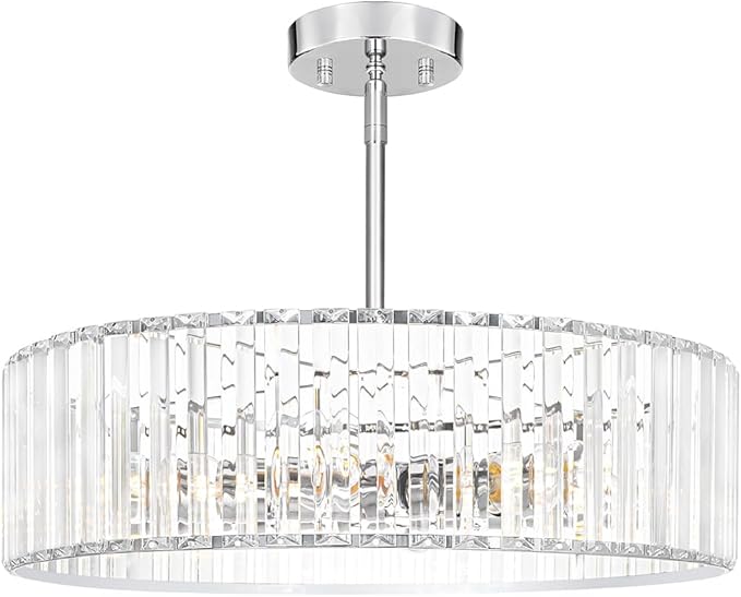 Modern Crystal Chandelier for Dining Room, 6 Light Chrome Semi Flush Mount by Unknown