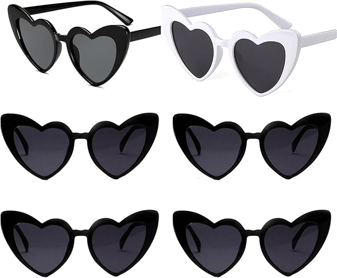 Bachelorette Party Favor Sunglasses 6 Pack, Retro Cat Eye Heart Sunglasses by Kmopom