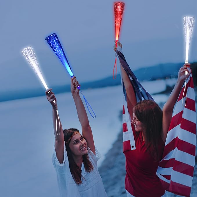 48 PCS Red Blue White Glow Fiber Wands Sticks LED Light Wands 3 Modes Flashing - Image 4