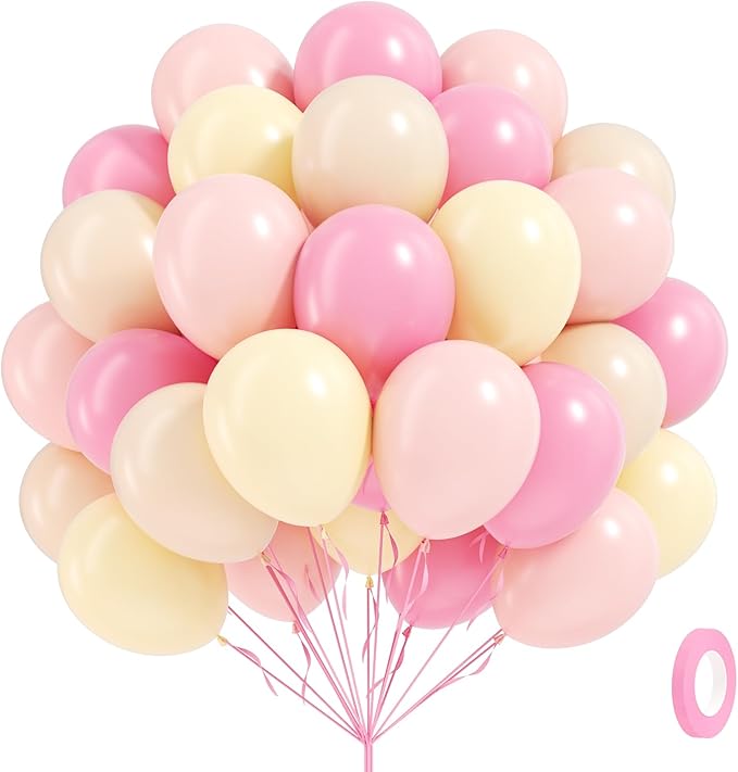 60pcs Pink and Yellow Balloons 12inch, by Leraqertra
