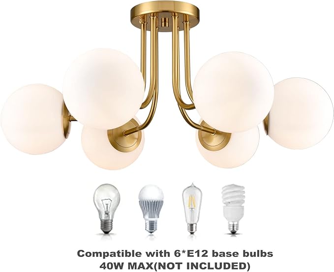 Modern Brushed Brass Gold 6-Light Ceiling Light - Image 8