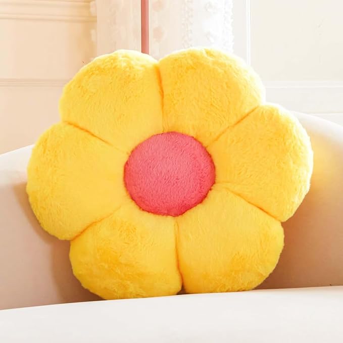 Yellow Flower Pillow, 17.7" Flower Shaped Plush Decorative Throw Pillow by Kcvvcr