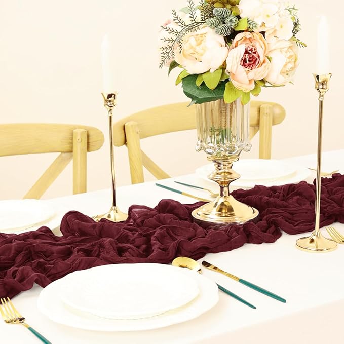 Burgundy Table Runner Cheesecloth Table Runner 10FT Farmhouse Table Runners 120 - Image 6