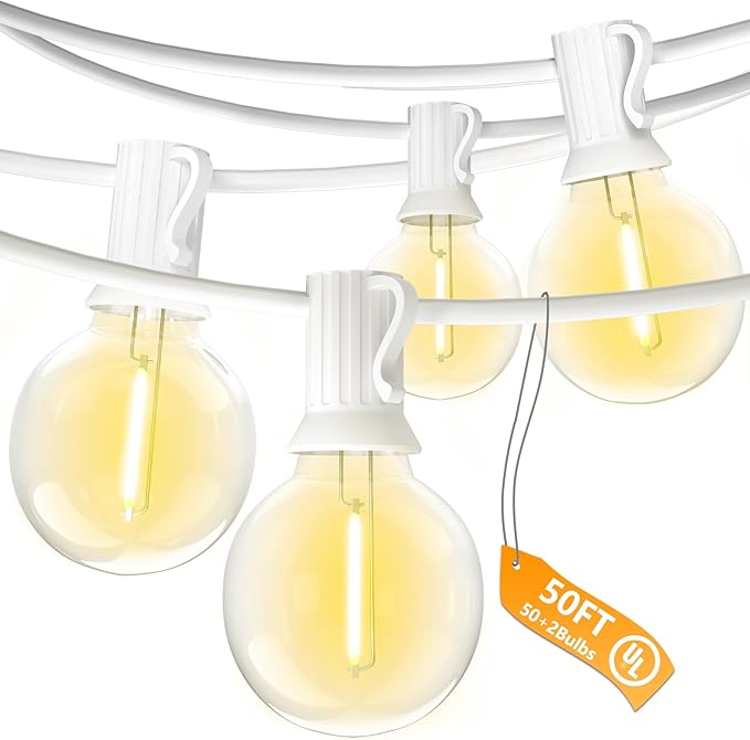 SUNSGNE White String Lights Outdoor, 50FT White Outdoor Lights by SUNSGNE