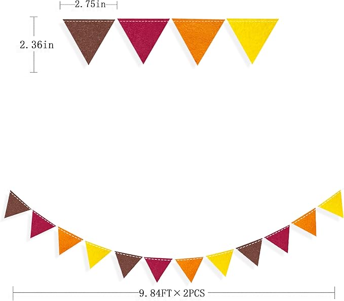 Fall Party Decoration Orange Yellow Brown Burgundy Felt Hanging Triangle Mini - Image 2