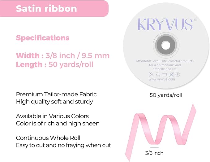Rose Pink Satin Ribbon 3/8 inch X Continuous 50 Yards, Single Face Polyester - Image 3
