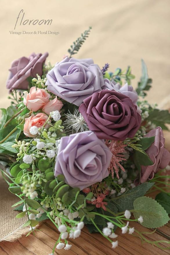 Floroom Artificial Flowers 25pcs Real Looking Plum Foam Fake Roses - Image 6