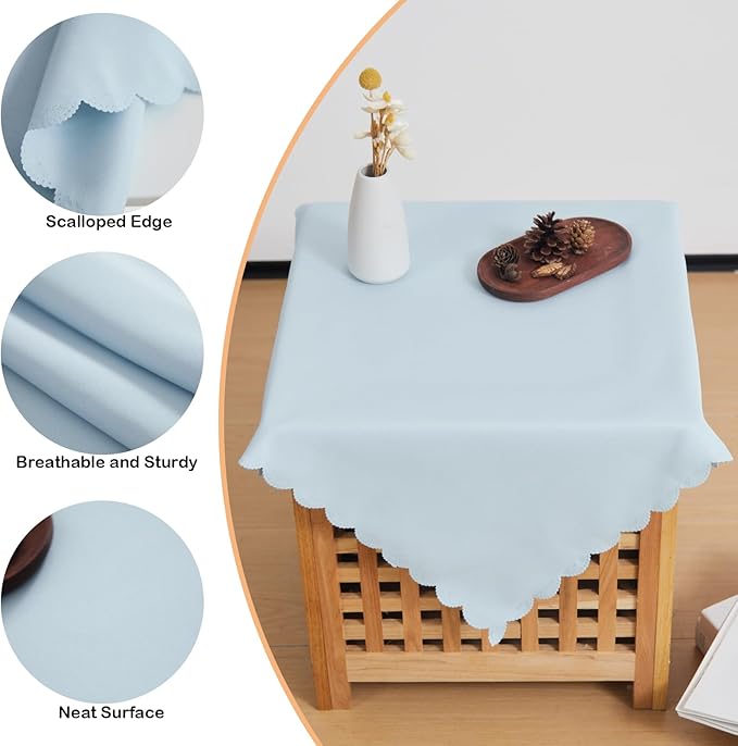 Small Square Light Blue Tablecloth 24 x 24 Inch Polyester Fabric Washable Table - Image 4