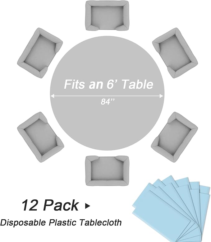 QIKSION Light Blue Round Tablecloth 12 Pack, 84 Inch Plastic Table Cover - Image 5