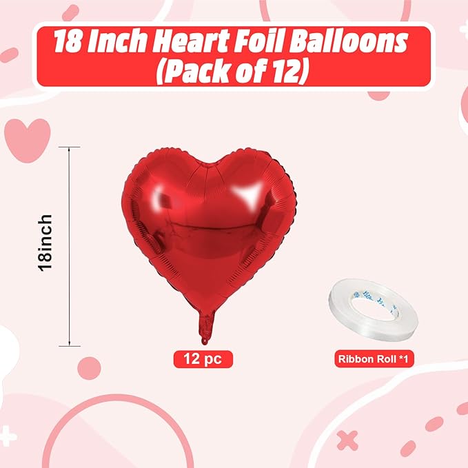 Red Heart Balloons, 18 Inch Red Heart Foil Shape Balloon - Image 2