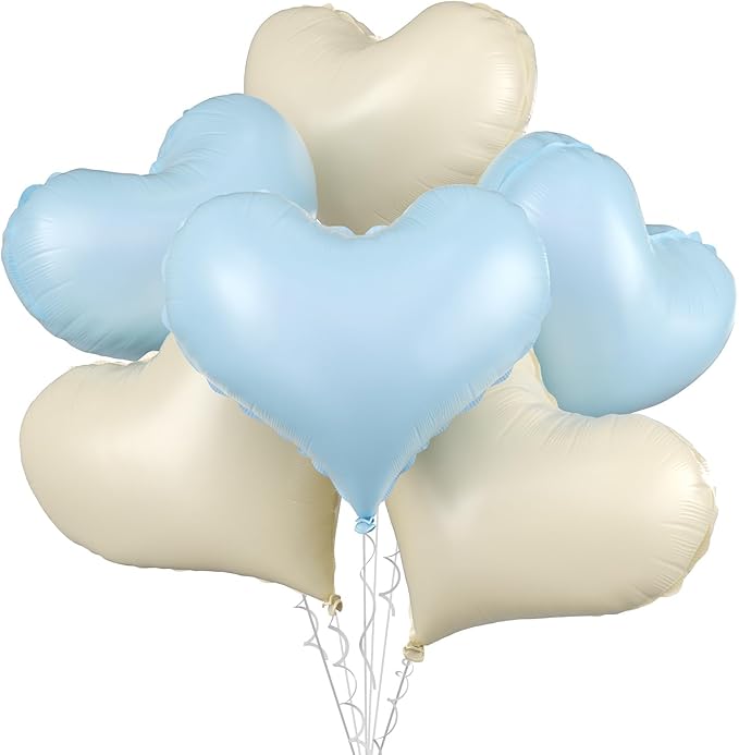 Blue White Heart Balloons, 24Inch Large Cream White Heart Foil Balloons by vibzox