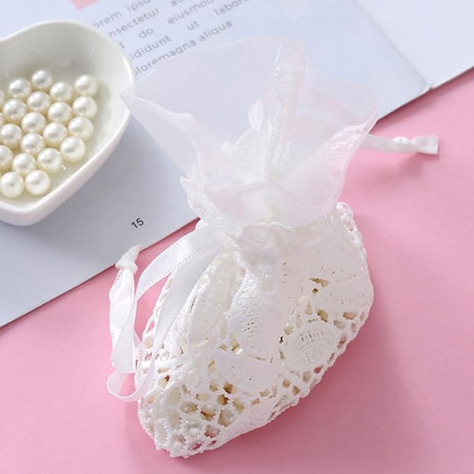 Ewanda store 8Pcs Lace Organza Drawstring Bags White Leaf Cotton Drawstring Bag - Image 2