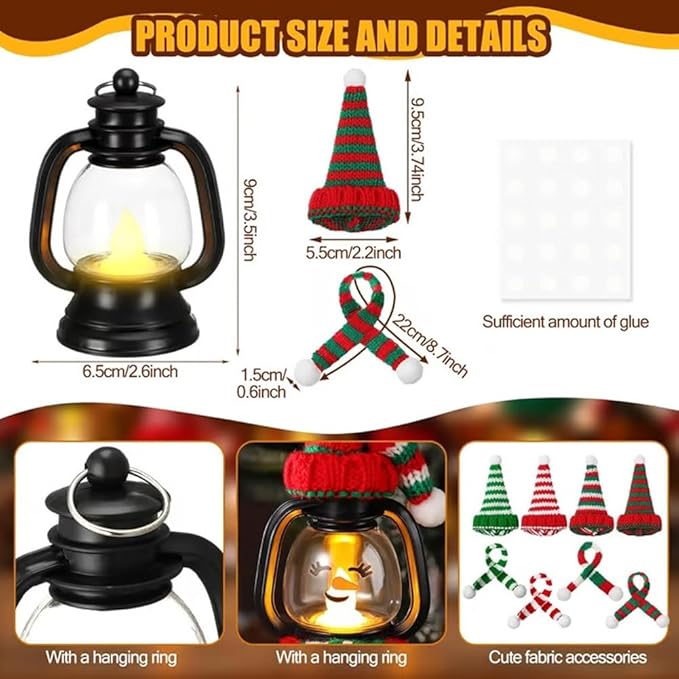 Mini Snowman Lantern with Hats and Scarves, Mini Candle Christmas Snowman - Image 7