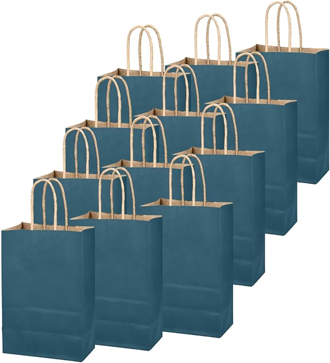 qiqee Ink Blue Gift Bag with Handles Bulk 24Pcs Paper Bags -8.3"x6"x3. 15" - Image 2