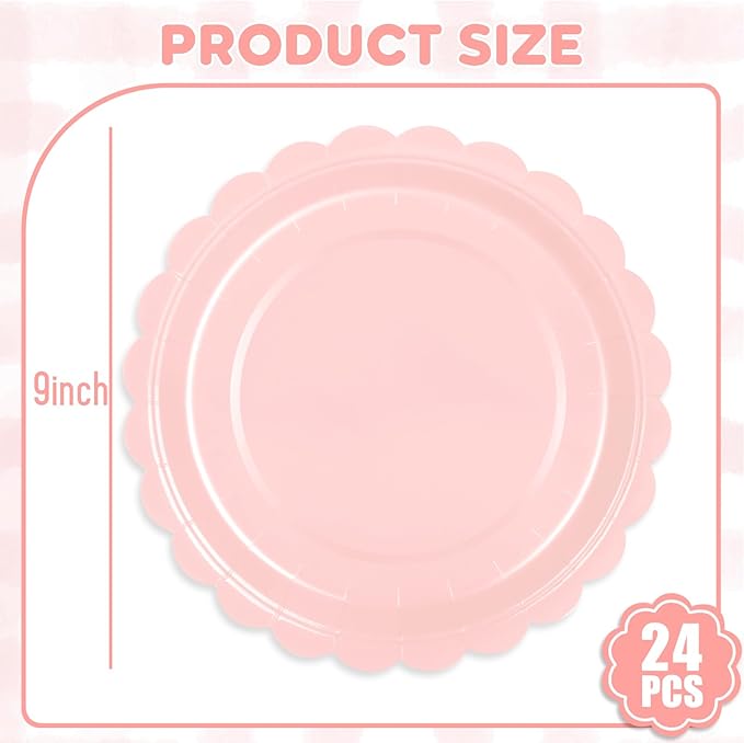 24 Pcs Pink Paper Plates 9 Inch Scalloped Dessert Plates - Image 3