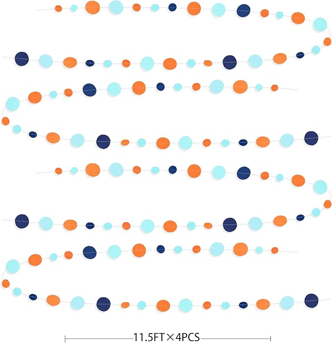 46 Ft Navy Blue Orange and Teal Circle Dots Garland Royal Blue Orange Aqua - Image 2
