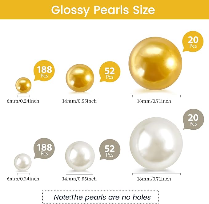 520Pcs Gold&Cream Beads for Centerpieces Decor, Artifical Pearls Vase Filler - Image 3