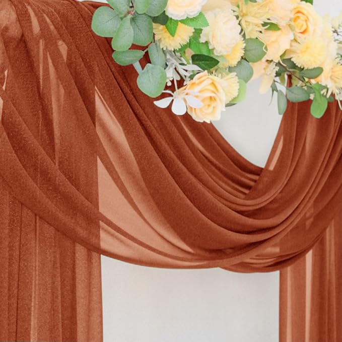 Socomi Terracotta Sheer Wedding Decor Fall Draping Fabric 29" x 20Ft 2 Panels - Image 5