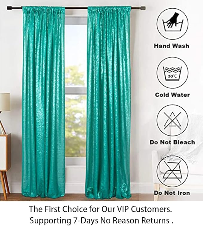 ShinyBeauty Sparkle Backdrop Curtain Teal 2 Panels Set Sequin Photo Backdrop - Image 7