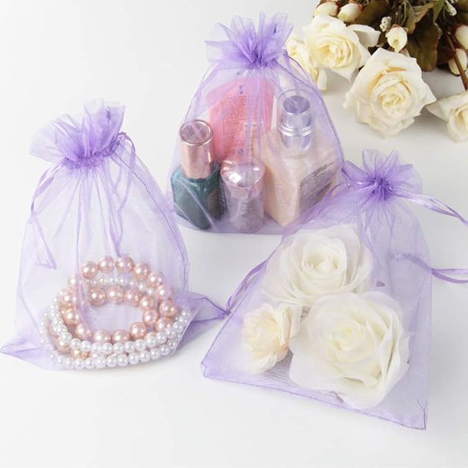 Wudygirl 100pcs Sheer Organza Bag 5 x 7 Inch Lavender Drawstring Transparent - Image 3