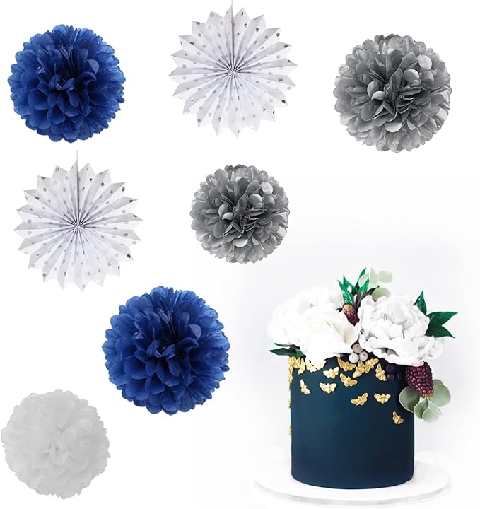 Navy-Blue White Silver Party Decorations - Image 7