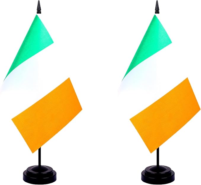 Ireland Desk Flag 12" Solid Pole Deluxe Set Irish Flags Banner Mini Small by Unknown