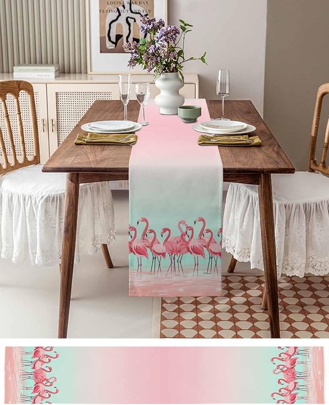 Tropical Flamingo Cotton Linen Table Runner - Image 6