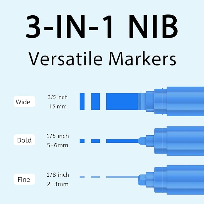 3 Pcs Blue Jumbo Permanent Markers: 15mm Wide Tip Thick Acrylic Paint Pen Large - Image 2