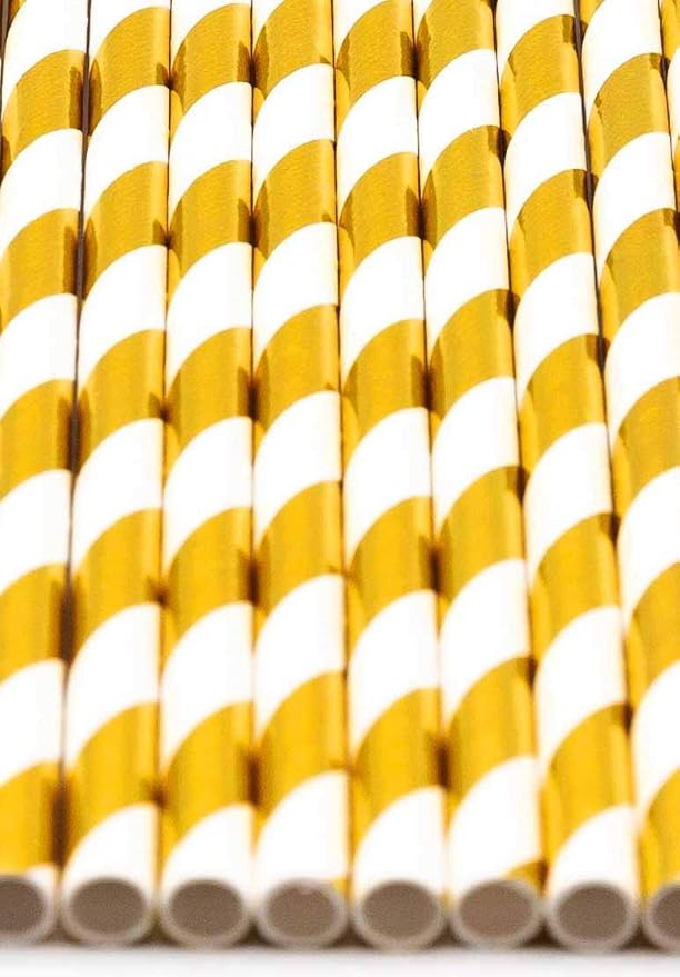 Pack of 300 Gold Foil Swirls Biodegradable 4-Ply Paper Drinking Straws - Image 3
