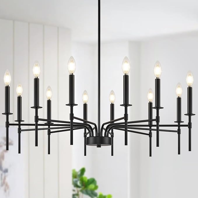 12 Light Black Chandelier Light Fixture, Modern Farmhouse Chandeliers by ZUYURTLighting