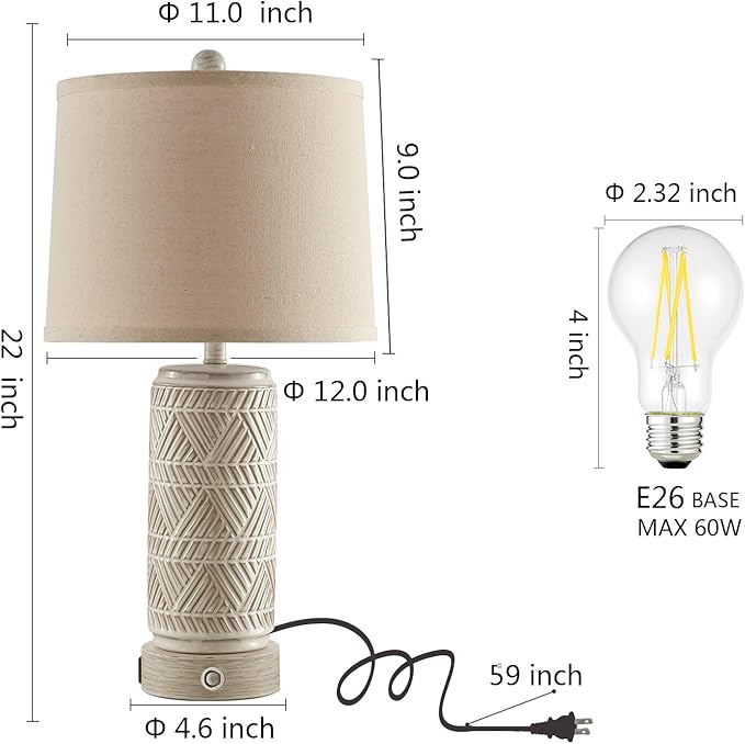 RORIA Set of 2 Rustic Touch Ceramic Table Lamps - Image 6