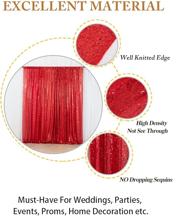 ShiDianYi Sequin Backdrop Curtain 10x10 FT Red Sequins Fabric Drapes - Image 4